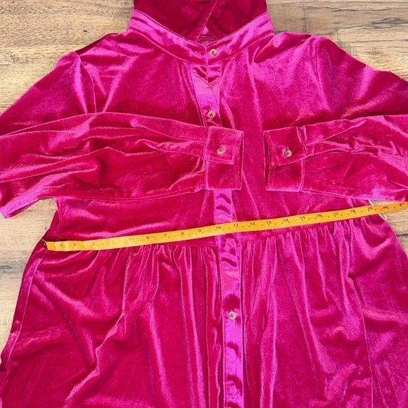 PINK Velvet Button-Up Dress size L - Picture 4 of 10